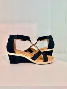 Black Espadrille Wedge Sandals | T-Strap Platform | Summer Shoes | Size 7.5